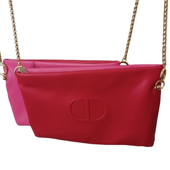 DIOR Crossbody Red Pink REVERSIBLE Shoulder Bag Flat Beaute Cosmetic Converted - Picture 2 of 16